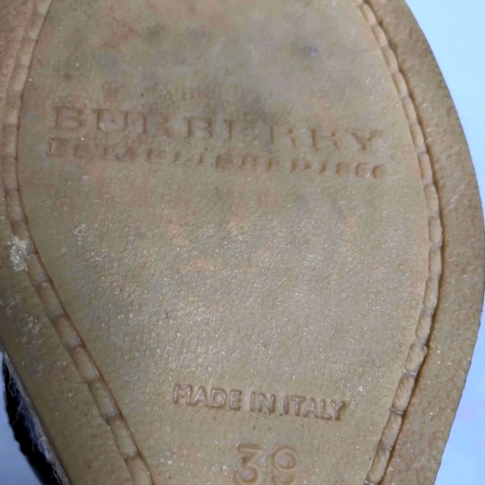 Burberry Womens Nova Check Black Leather Italy Slip On Wedge Heel Sandals Sz 39 - Picture 8 of 9